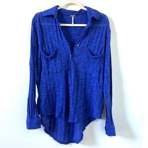 Free People Beach royal blue button down shirt